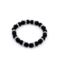 Black Agate Bracelets, with 316 Stainless Steel, Round, Unisex & matte, black, 10mm, Length:Approx 7.5 Inch, Sold By PC