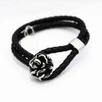 Leather Cord Bracelet, with 316 Stainless Steel, Rose, vintage & Unisex & blacken, black, Length:Approx 7.5 Inch, Sold By PC