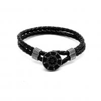 Bracelet cordon en cuir, avec Acier inoxydable 316, roue de bateau, Vintage & unisexe & noircir, noire, 4mm, Longueur:Environ 20.5 cm, Vendu par PC