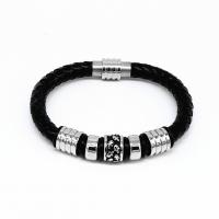 Leather Cord Bracelet, with 316 Stainless Steel, vintage & Unisex, black, 8mm, Length:Approx 21.1 cm, Sold By PC