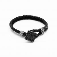 Leather Cord Bracelet with 316 Stainless Steel Square vintage & Unisex & blacken black 4mm Length Approx 20.5 cm Sold By PC