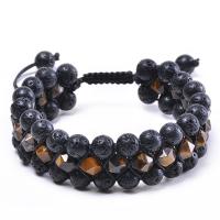 Gemstone Bracelets, Lava, with Knot Cord & Tiger Eye, three layers & for man, 22mm, Length:Approx 7.5-11.8 Inch, Sold By PC