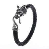 Leather Bracelet with 316 Stainless Steel Wolf fashion jewelry & for man & blacken 8mm Sold By PC