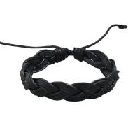 PU Leather Cord Bracelets, with Wax Cord, with 8-9cm extender chain, knit, vintage & Adjustable & fashion jewelry & for man, black, 15mm, Length:17-18 cm, Sold By PC