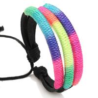 PU Leather Cord Bracelets with Wax Cord & Nylon Cord with 8-9cm extender chain knit three layers & Adjustable & fashion jewelry multi-colored 18mm Length 17-18 cm Sold By PC