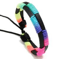 PU Leather Cord Bracelets, with Wax Cord & Nylon Cord, with 8-9cm extender chain, knit, Double Layer & Adjustable & fashion jewelry & Unisex, multi-colored, 10mm, Length:17-18 cm, Sold By PC