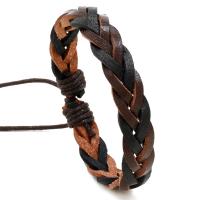 Bracelets cordon PU, cuir PU, avec corde de cire, avec 8-9cm chaînes de rallonge, tricoter, Vintage & Réglable & bijoux de mode & pour homme, noir et brun, 10mm, Longueur:17-18 cm, Vendu par PC