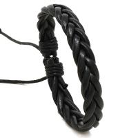 Bracelets cordon PU, cuir PU, avec corde de cire, avec 8-9cm chaînes de rallonge, tricoter, Réglable & bijoux de mode & pour homme, noire, 12mm, Longueur:17-18 cm, Vendu par PC