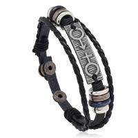 PU Cord Armband, med Split lager oxläder & Trä & Järn & Zink Alloy, plated, mode smycken & flerskikts & för människan, blandade färger, 6mm, Längd 22 cm, Säljs av PC
