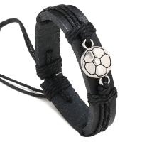 PU Leather Cord Bracelets, with Linen & Tibetan Style, with 8-9cm extender chain, Football, knit, Adjustable & fashion jewelry & for man, black, 12mm, Length:17-18 cm, Sold By PC