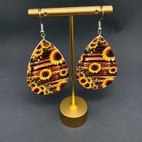 PU Leather Drop Earring with Brass brass earring hook Teardrop printing fashion jewelry & for woman Sold By Pair