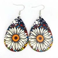 PU Leather Drop Earring with Brass brass earring hook Teardrop printing fashion jewelry & for woman mixed colors Sold By Pair