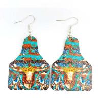 PU Leather Drop Earring with Brass brass earring hook printing fashion jewelry & for woman mixed colors Sold By Pair