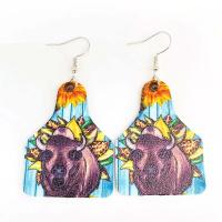 PU Leather Drop Earring, with Brass, brass earring hook, printing, fashion jewelry & for woman, mixed colors, 36x77mm, Sold By Pair