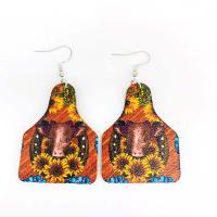PU Leather Drop Earring with Brass brass earring hook printing fashion jewelry & for woman Sold By Pair
