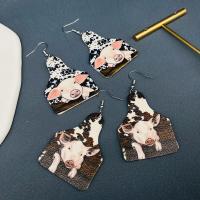 PU Leather Drop Earring with Brass brass earring hook printing fashion jewelry & for woman Sold By Pair