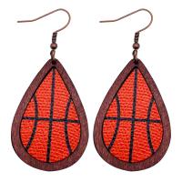 PU Leather Drop Earring, with Wood, Teardrop, printing, fashion jewelry & for woman, more colors for choice, 37x79mm, Sold By Pair