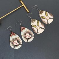 PU Leather Drop Earring with Brass brass earring hook Teardrop printing fashion jewelry & for woman Sold By Pair