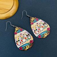 PU Leather Drop Earring with Brass brass earring hook Teardrop printing fashion jewelry & for woman mixed colors Sold By Pair