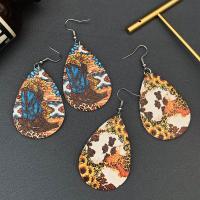 PU Leather Drop Earring, with Brass, brass earring hook, Teardrop, printing, fashion jewelry & for woman, more colors for choice, 36x77mm, Sold By Pair