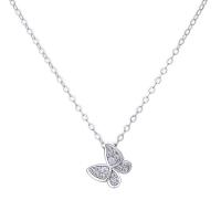 Cubic Zircon Micro Pave 925 Sterling Silver Necklace, Butterfly, platinum plated, micro pave cubic zirconia & for woman, 9.70mm, Length:43 cm, Sold By PC