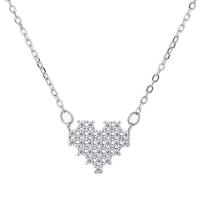Cubic Zircon Micro Pave 925 Sterling Silver Necklace, Heart, platinum plated, micro pave cubic zirconia & for woman, 11mm, Length:Approx 17.7 Inch, Sold By PC