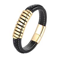 Leather Cord Bracelet with Titanium Steel plated braided bracelet & Unisex Sold By PC