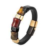 Natural Tiger Eye Bracelets Leather with Tiger Eye & 304 Stainless Steel plated Unisex Sold By PC