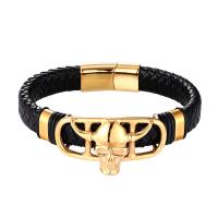 Leather Cord Bracelet, with Titanium Steel, plated, braided bracelet & Unisex & different size for choice, more colors for choice, Sold By PC