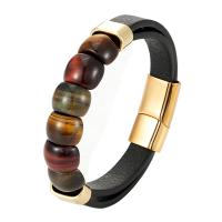 Natural Tiger Eye Bracelets, Leather, with Tiger Eye & 304 Stainless Steel, plated, Double Layer & Unisex & different size for choice, more colors for choice, Sold By PC