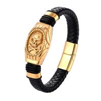 Bracelet cordon en cuir, avec Acier inoxydable 304, Placage, bracelet tressé & unisexe & normes différentes pour le choix, plus de couleurs à choisir, Vendu par PC