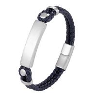 Leather Cord Bracelet with 316L Stainless Steel plated Double Layer & braided bracelet & Unisex Sold By PC