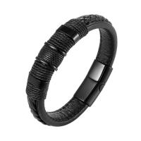 Leather Bracelet, with 316L Stainless Steel, plated, braided bracelet & different size for choice & for man, more colors for choice, Sold By PC
