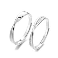 Couple Finger Rings, 925 Sterling Silver, platinum plated, Adjustable & different styles for choice & micro pave cubic zirconia, more colors for choice, Sold By PC