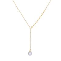 925 Sterling Silver Necklaces, with Glass Pearl, plated, fashion jewelry & for woman, more colors for choice, Length:Approx 17.7 Inch, Sold By PC