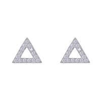 925 Sterling Silver Stud Earring Triangle plated fashion jewelry & micro pave cubic zirconia & for woman 7.80mm Sold By Pair