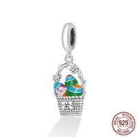 925 Sterling Silver Pendant, Basket, oxidation, enamel, multi-colored, 10x25mm, Hole:Approx 4.5mm, Sold By PC