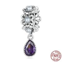 Cubic Zirconia Micro Pave 925 Sterling Silver Pendant with Shell Pearl oxidation micro pave cubic zirconia purple Approx 4.5mm Sold By PC