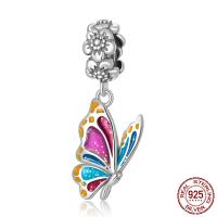 925 Sterling Silver Pendant, Butterfly, oxidation, enamel, multi-colored, 9x25mm, Hole:Approx 4.5mm, Sold By PC