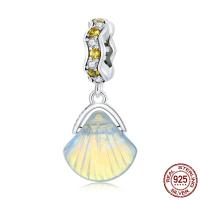 Cubic Zirconia Micro Pave 925 Sterling Silver Pendant with Lampwork Shell oxidation micro pave cubic zirconia yellow Approx 4.5mm Sold By PC