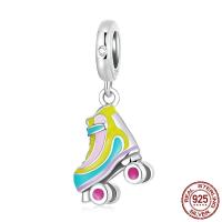 Cubic Zirconia Micro Pave 925 Sterling Silver Pendant, oxidation, micro pave cubic zirconia & enamel, multi-colored, 10x23mm, Hole:Approx 4.5mm, Sold By PC