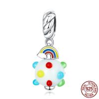 925 Sterling Silver Pendant with Lampwork oxidation enamel multi-colored Approx 4.5mm Sold By PC