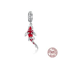 Cubic Zirconia Micro Pave 925 Sterling Silver Pendant, Fish, oxidation, micro pave cubic zirconia & enamel, red, 9x30mm, Hole:Approx 4.5mm, Sold By PC