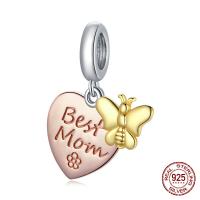 925 Sterling Silver Pendant, Heart, plated, with letter pattern, two different colored, 10x21mm, Hole:Approx 4.5mm, Sold By PC