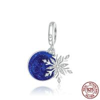 Cubic Zirconia Micro Pave 925 Sterling Silver Pendant, platinum color plated, micro pave cubic zirconia & enamel, blue, 12x24mm, Hole:Approx 4.5mm, Sold By PC