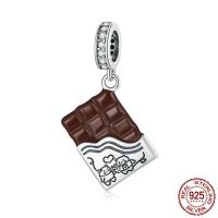 Cubic Zirconia Micro Pave 925 Sterling Silver Pendant, Chocolate, oxidation, micro pave cubic zirconia & enamel, coffee color, 14x25mm, Hole:Approx 4.5mm, Sold By PC