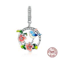 Cubic Zirconia Micro Pave 925 Sterling Silver Pendant, oxidation, enamel & hollow, multi-colored, 14x23mm, Hole:Approx 4.5mm, Sold By PC