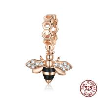Cubic Zirconia Micro Pave 925 Sterling Silver Pendant, Bee, plated, micro pave cubic zirconia & enamel, 12x17mm, Sold By PC