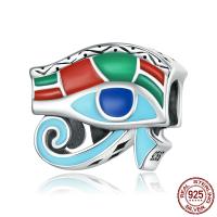 925 Sterling Silver European Beads, oxidation, enamel, multi-colored, 11x12mm, Hole:Approx 4.5mm, Sold By PC