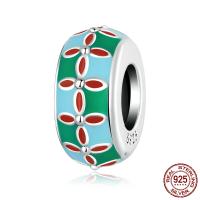 925 Sterling Silver European Beads, Rondelle, oxidation, enamel, multi-colored, 10x5mm, Hole:Approx 4.5mm, Sold By PC